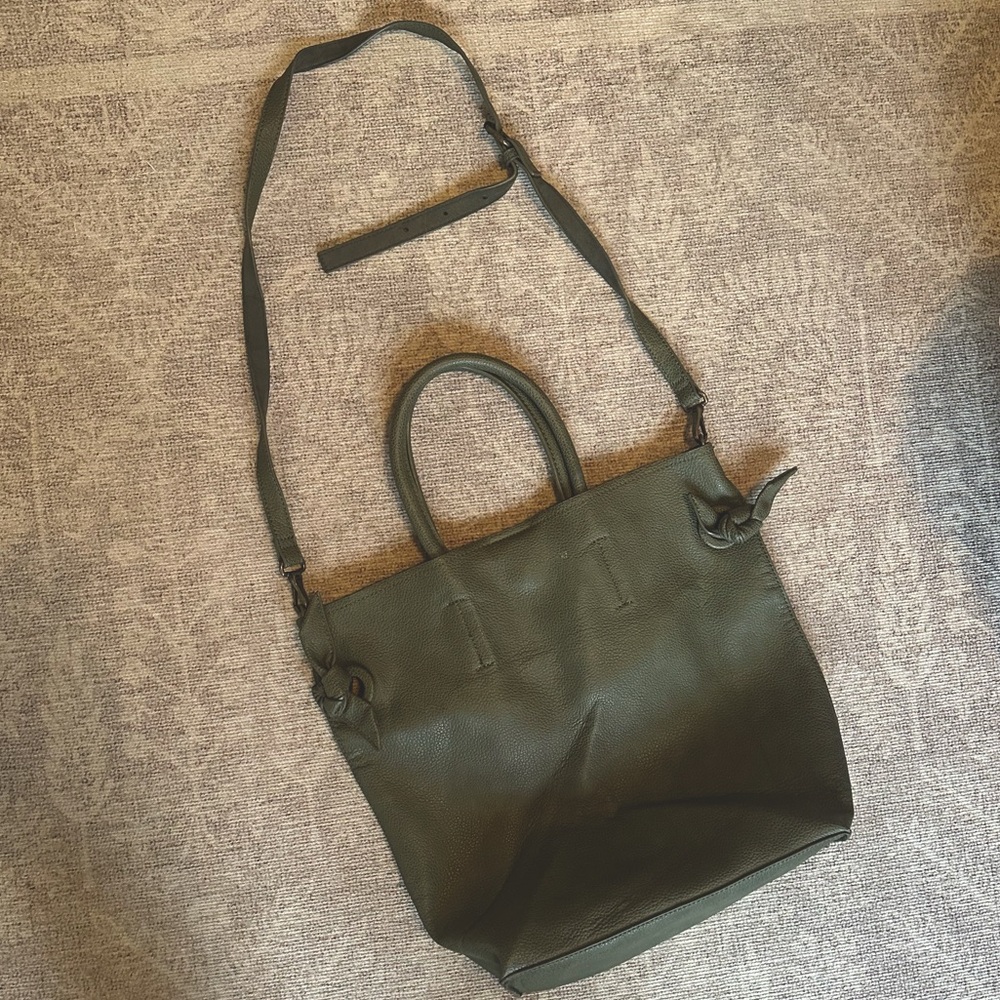 Anthropologie olive green leather tote